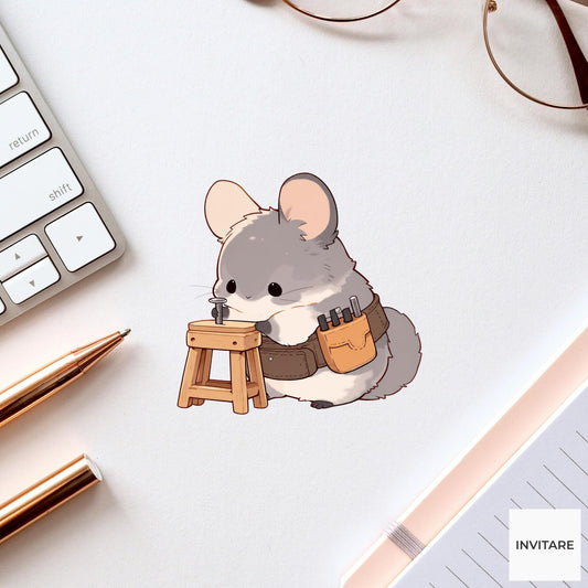 Chinchilla Tool Belt Sticker, Home Repair Funny Animal Meme Laptop Water Bottle Decal