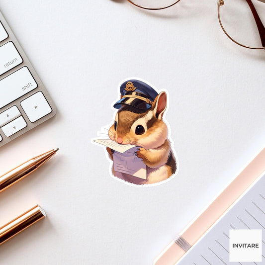 Chipmunk Pilot Cap Sticker, Weekend Escape Funny Animal Meme Laptop Water Bottle Decal
