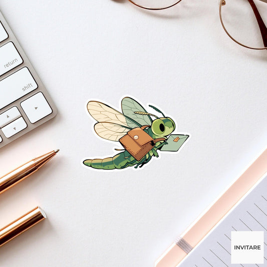 Dragonfly Messenger Sticker, Sticky Note Courier Funny Animal Meme Laptop Water Bottle Decal