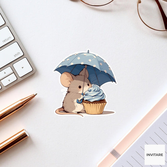 Field Mouse Cupcake Sticker, Dessert Umbrella Funny Animal Meme Laptop Water Bottle Decal