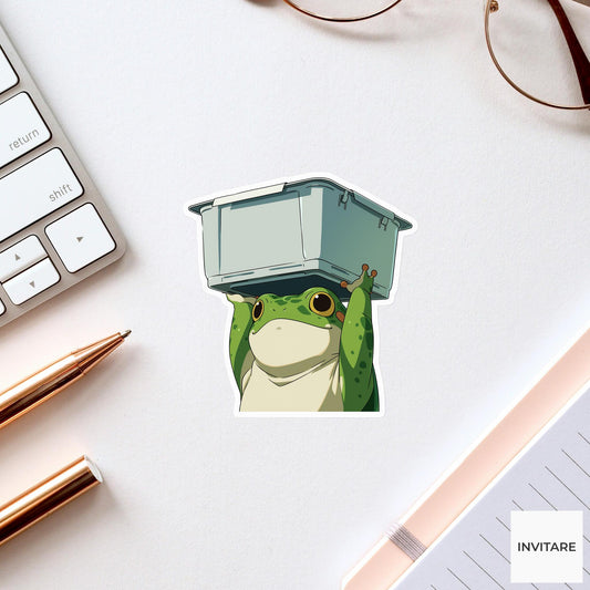 Tree Frog Takeout Sticker, Lunch Delivery Funny Animal Meme Laptop Water Bottle Decal