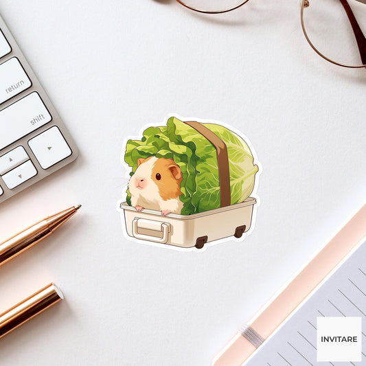 Guinea Pig Suitcase Sticker, Lettuce Packing Funny Animal Meme Laptop Water Bottle Decal