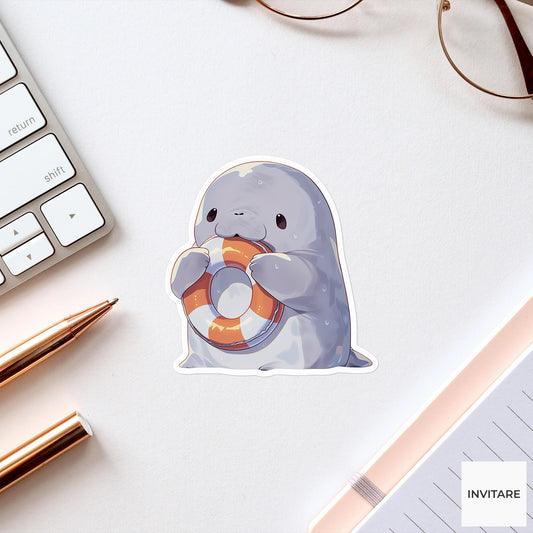 Manatee Pool Noodle Sticker, Low Impact Champion Funny Animal Meme Water Bottle Decal