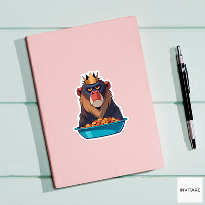 Mandrill Crown Sticker, Empty Snack Bowl Funny Animal Meme Laptop Water Bottle Decal
