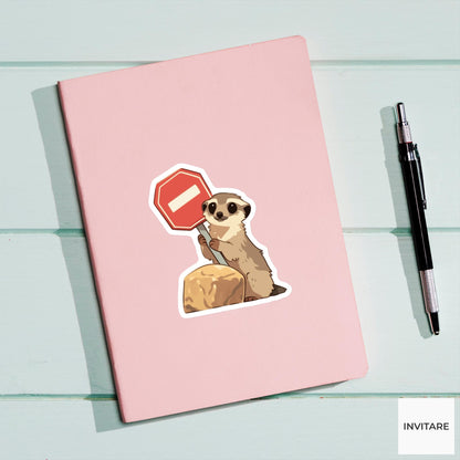 Meerkat Stop Sign Sticker, Marble Traffic Funny Animal Meme Laptop Water Bottle Decal