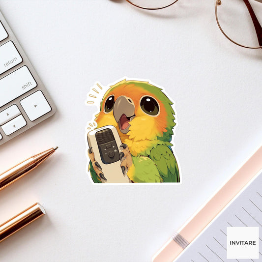Parrot Voice Recorder Sticker, Podcast Launch Funny Animal Meme Laptop Water Bottle Decal
