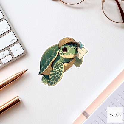 Sea Turtle Delivery Sticker, Concert Ticket Funny Animal Meme Laptop Water Bottle Decal