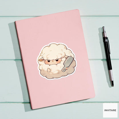 Sheep Lint Brush Sticker, Never Ending Chores Funny Animal Meme Laptop Water Bottle Decal