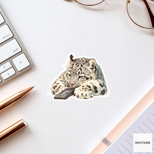 Snow Leopard Remote Sticker, Lost Remote Funny Animal Meme Laptop Water Bottle Decal