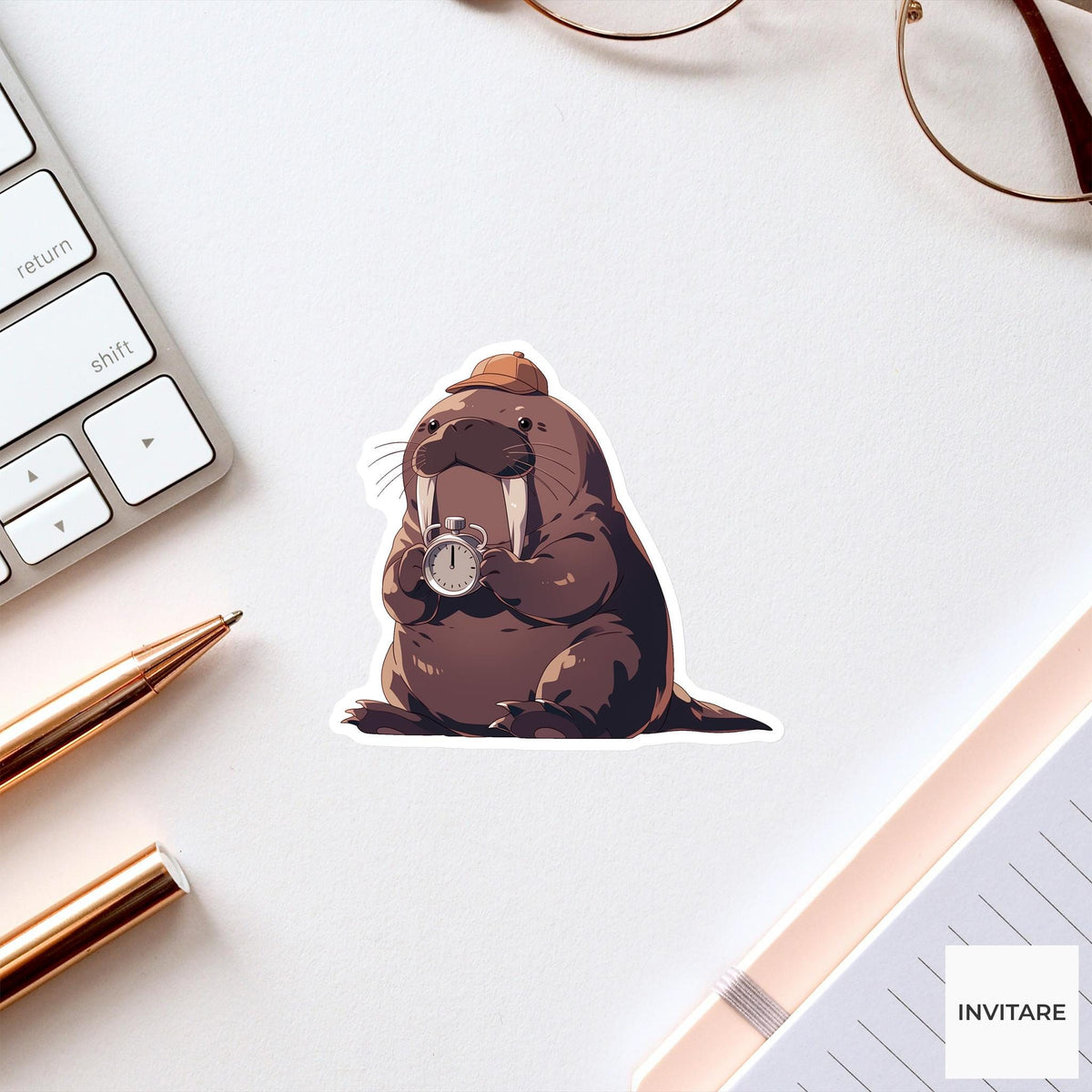 Walrus Swim Cap Sticker, One Lap Funny Animal Meme Laptop Water Bottle Decal