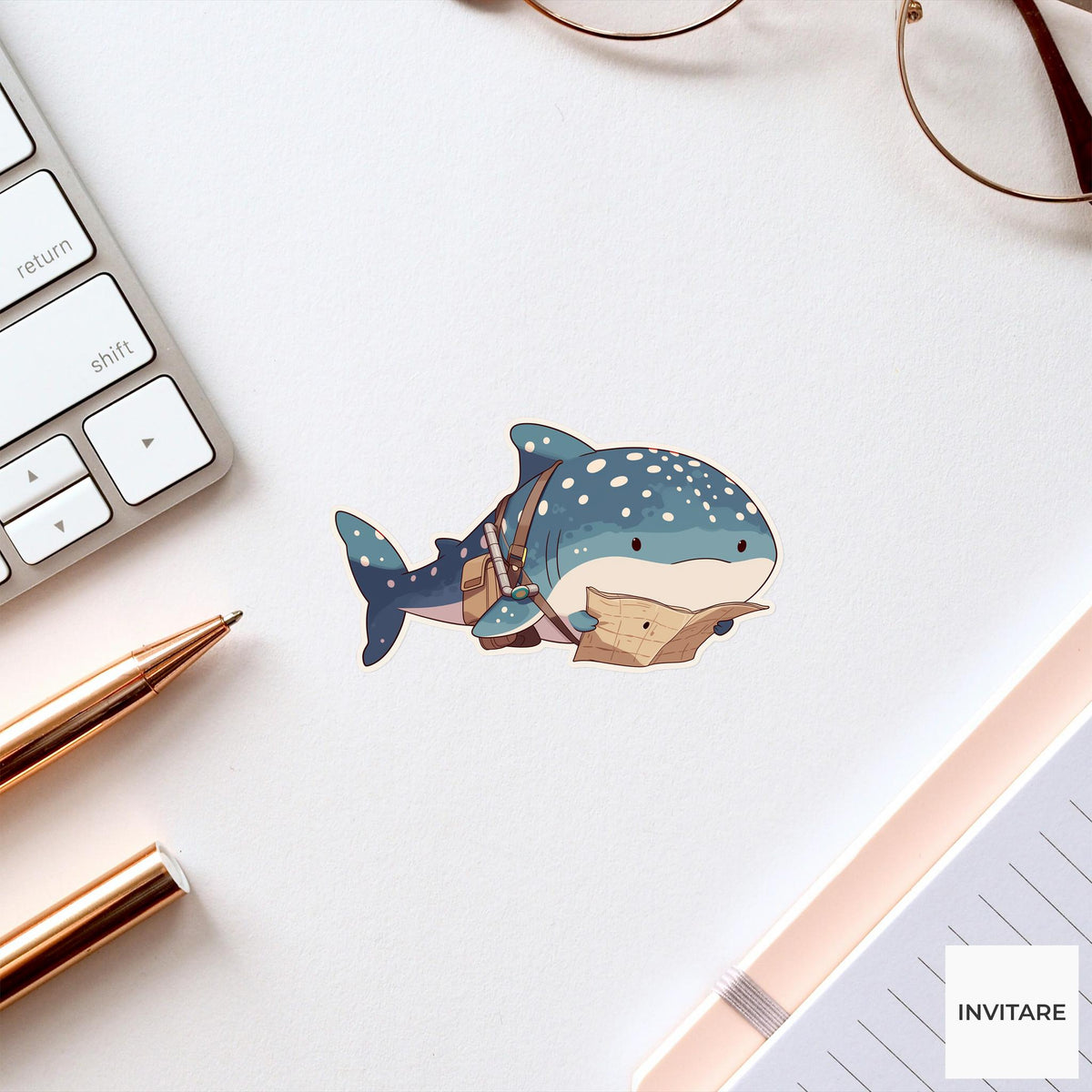Whale Shark Snorkel Sticker, Aquarium Tourist Funny Animal Meme Laptop Water Bottle Decal