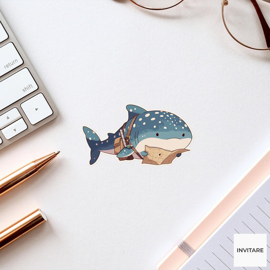 Whale Shark Snorkel Sticker, Aquarium Tourist Funny Animal Meme Laptop Water Bottle Decal