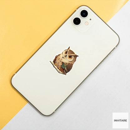 Owl Librarian Sticker, Overdue Bookmark Funny Animal Meme Laptop Water Bottle Decal