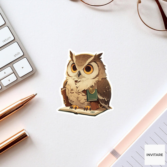 Owl Librarian Sticker, Overdue Bookmark Funny Animal Meme Laptop Water Bottle Decal