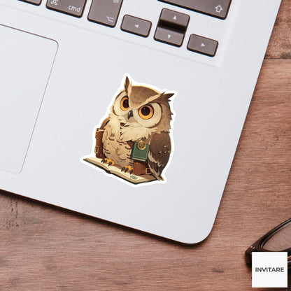 Owl Librarian Sticker, Overdue Bookmark Funny Animal Meme Laptop Water Bottle Decal