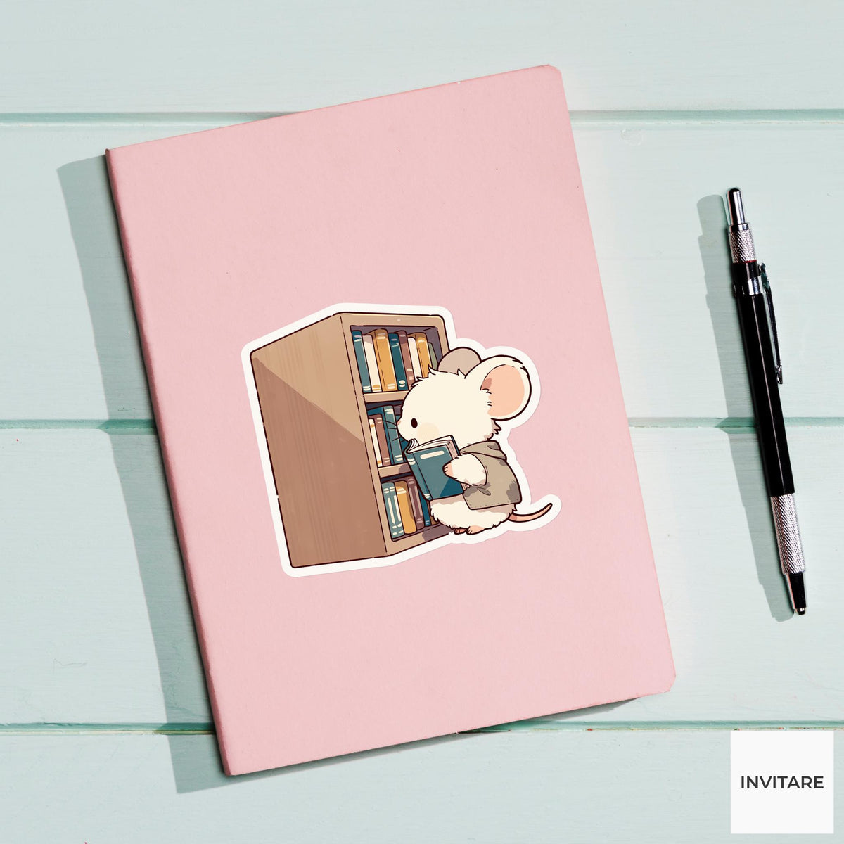 Mouse Little Free Library Sticker, Bookish Kawaii Animal Laptop Decal