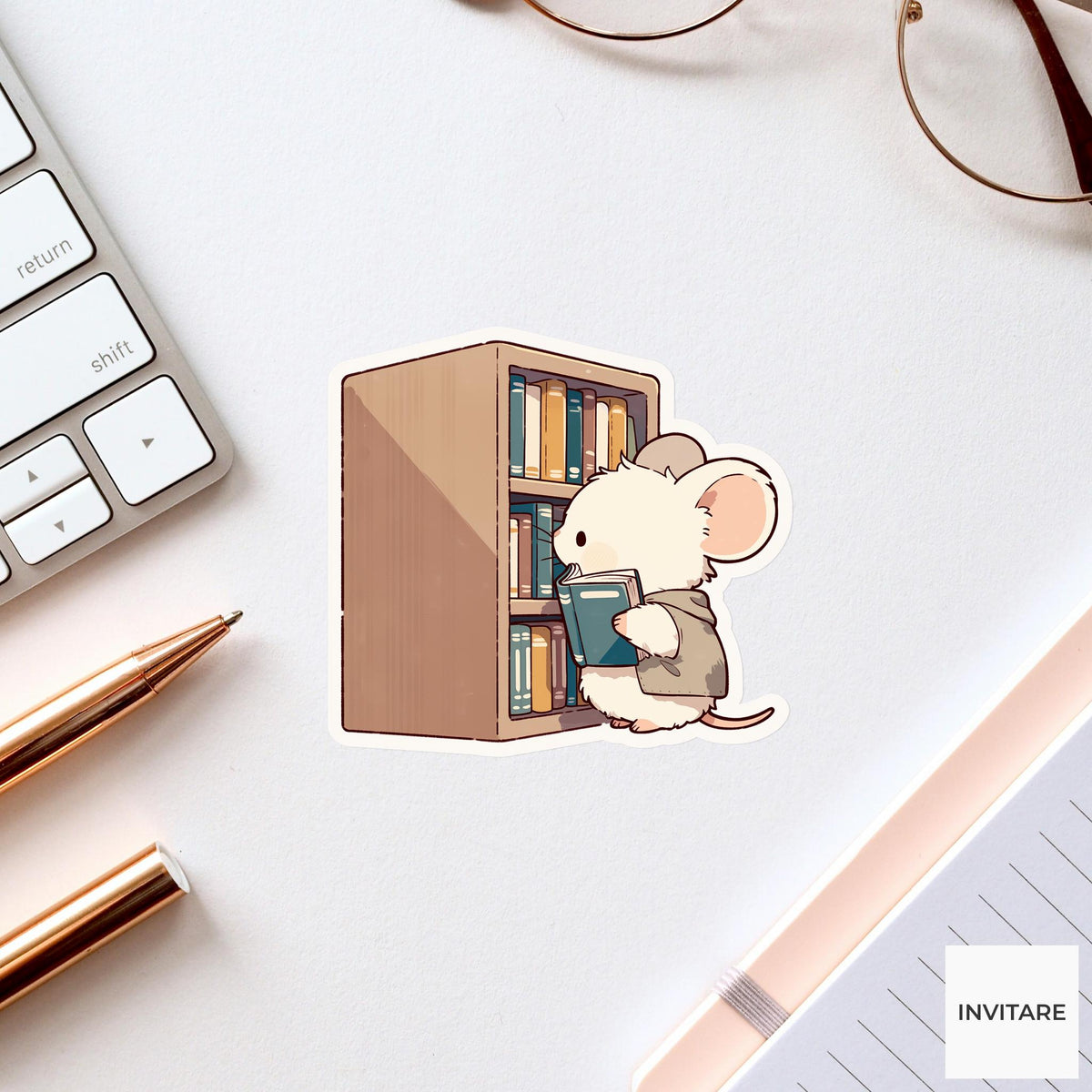 Mouse Little Free Library Sticker, Bookish Kawaii Animal Laptop Decal