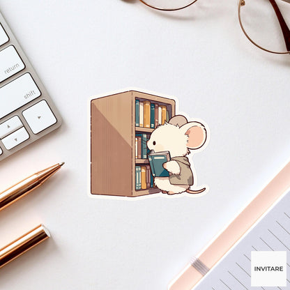 Mouse Little Free Library Sticker, Bookish Kawaii Animal Laptop Decal