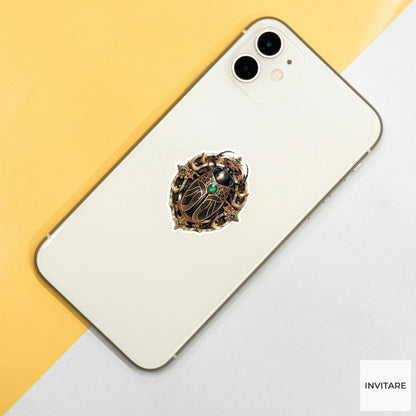Jewel Beetle Heraldic Crest Sticker, Medieval Kawaii Laptop Water Bottle Decal