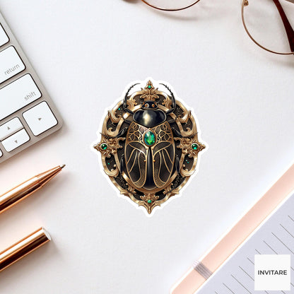 Jewel Beetle Heraldic Crest Sticker, Medieval Kawaii Laptop Water Bottle Decal