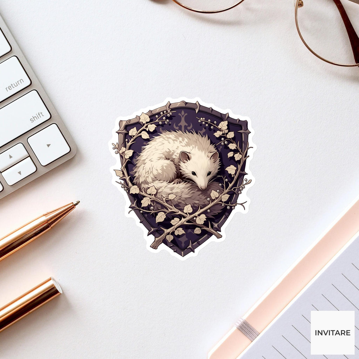 Hedgehog Heraldic Crest Sticker, Medieval Woodland Laptop Water Bottle Decal