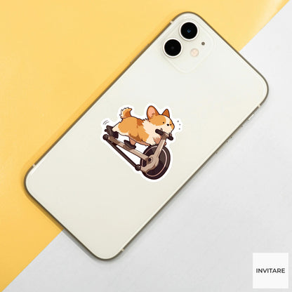 Corgi Stationary Bike Sticker, Kawaii Workout Dog Laptop Water Bottle Decal