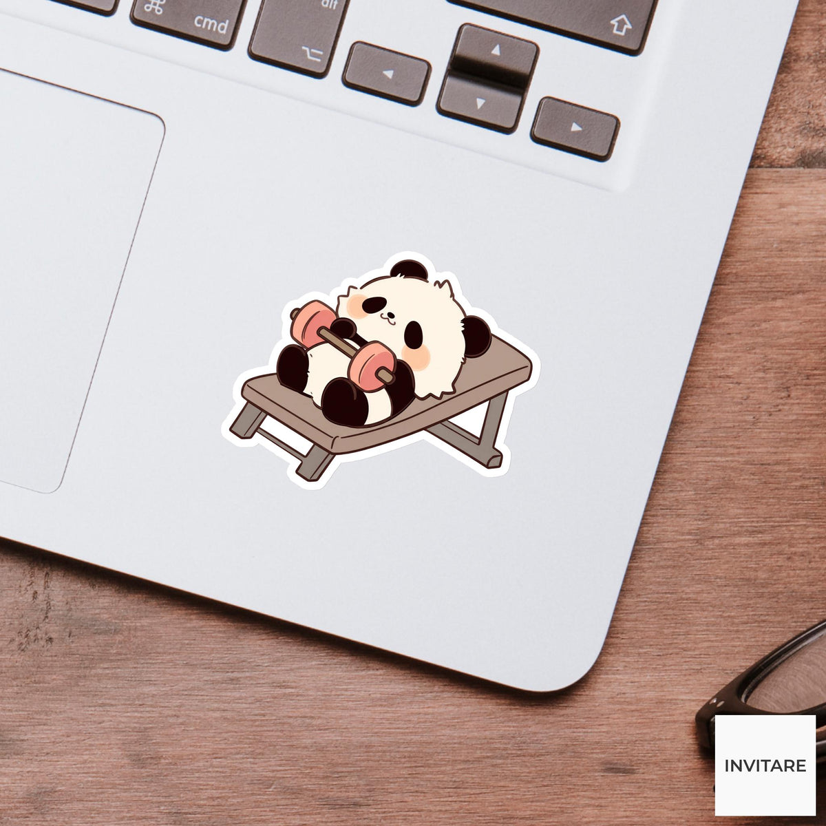 Panda Bench Press Sticker, Kawaii Gym Animal Laptop Water Bottle Decal