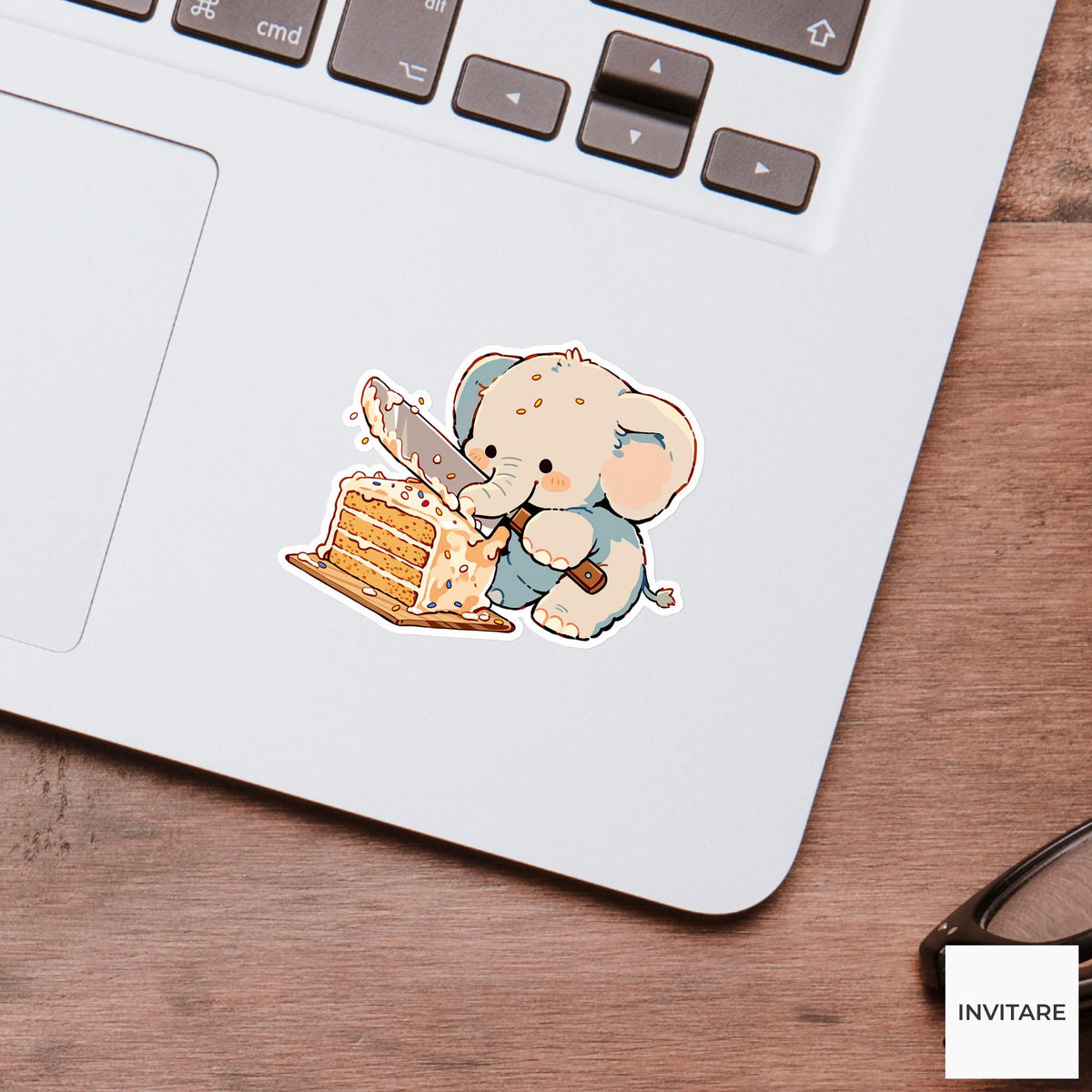 Elephant Layer Cake Sticker, Cute Kawaii Kitchen Laptop Water Bottle Journal Decor Gift