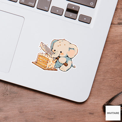 Elephant Layer Cake Sticker, Cute Kawaii Kitchen Laptop Water Bottle Journal Decor Gift