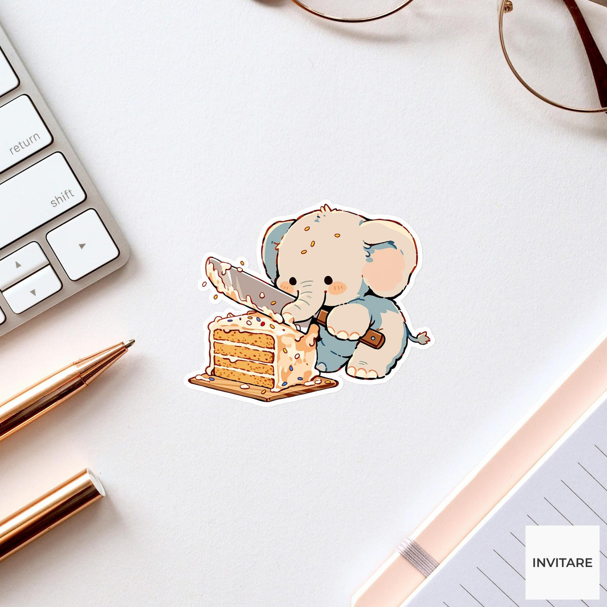 Elephant Layer Cake Sticker, Cute Kawaii Kitchen Laptop Water Bottle Journal Decor Gift