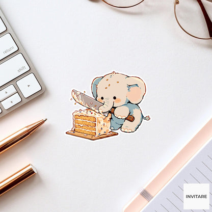 Elephant Layer Cake Sticker, Cute Kawaii Kitchen Laptop Water Bottle Journal Decor Gift