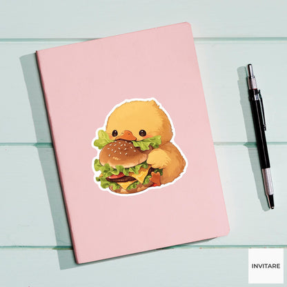Duck Cheeseburger Sticker, Cute Food Lover Kitchen Laptop Water Bottle Planner Decal