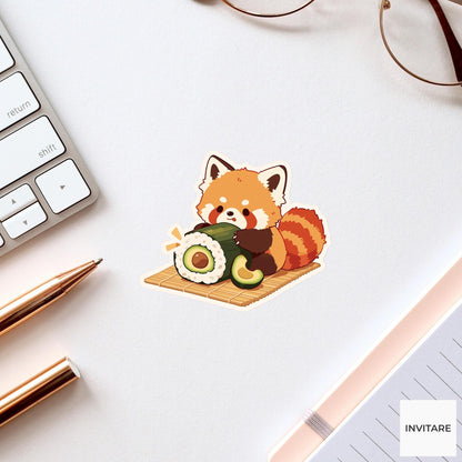 Red Panda Sushi Roll Sticker, Cute Kawaii Foodie Kitchen Laptop Water Bottle Planner Gift