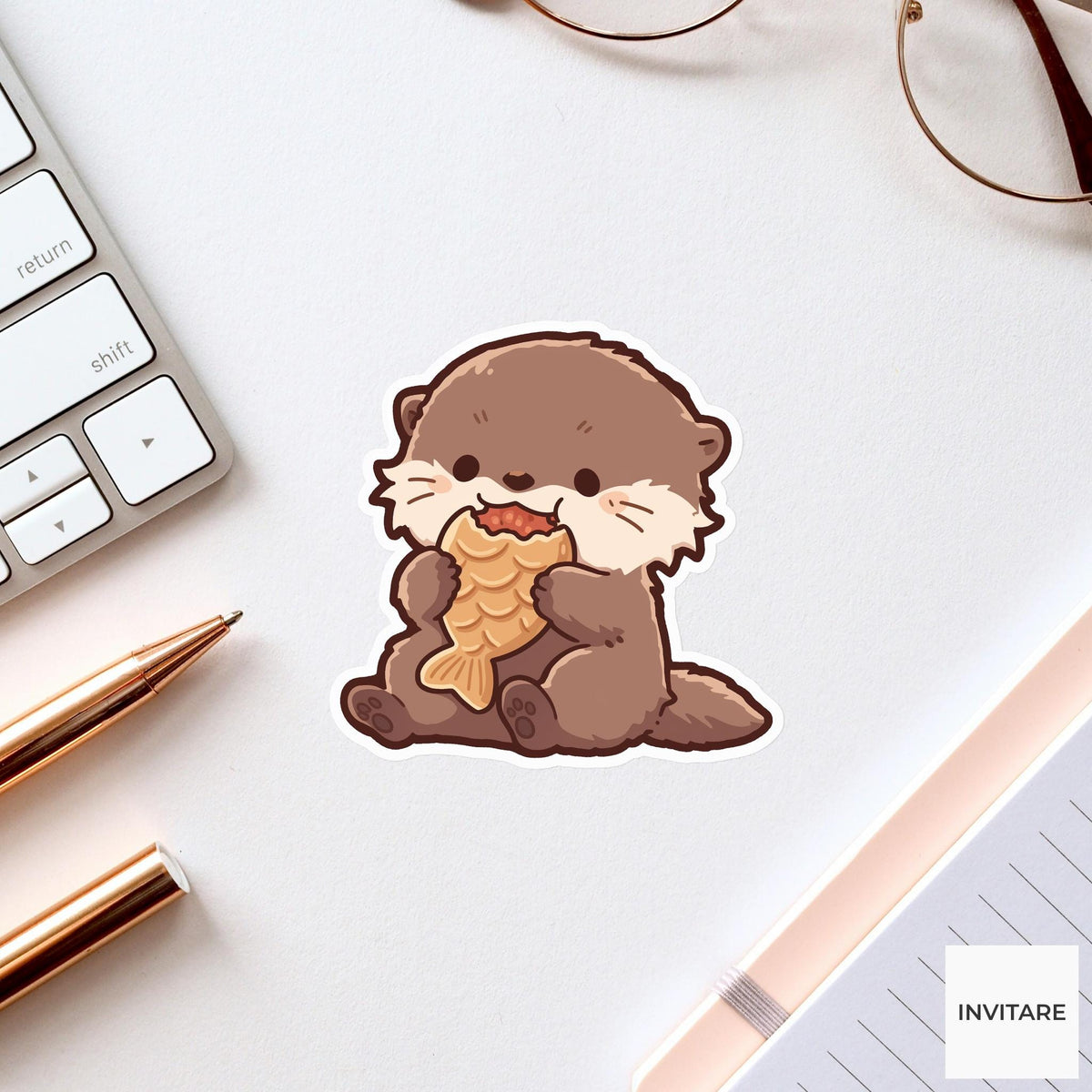 Otter Taiyaki Snack Sticker, Cute Food Lover Kitchen Laptop Water Bottle Planner Decal