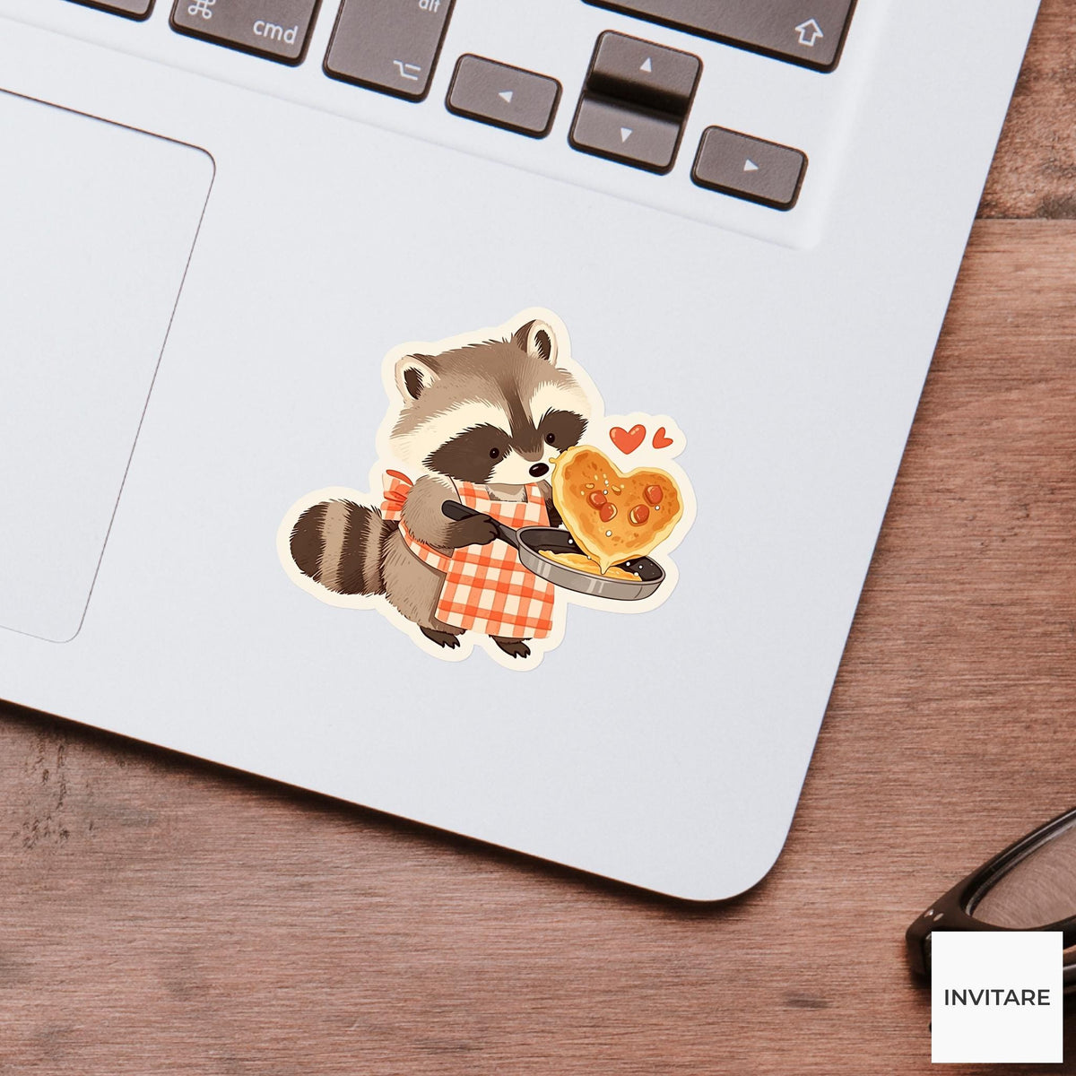 Raccoon Heart Pancake Sticker, Cute Kawaii Kitchen Laptop Water Bottle Journal Decor Gift