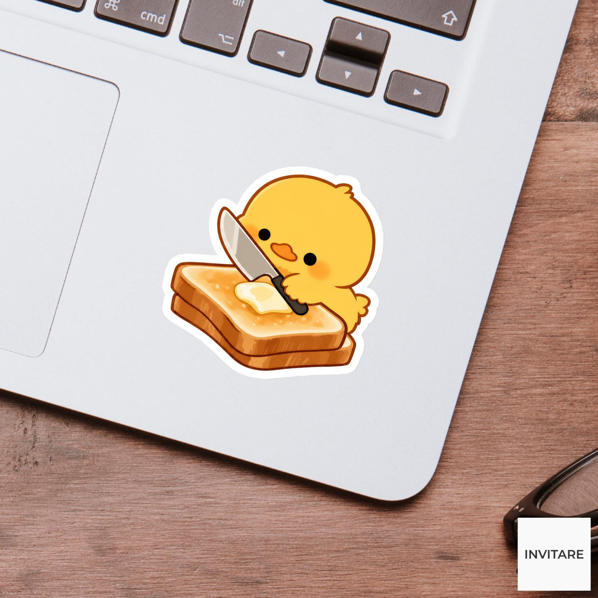Duckling Buttered Toast Sticker, Cute Food Lover Kitchen Laptop Water Bottle Planner Decal