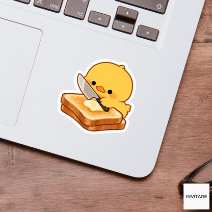 Duckling Buttered Toast Sticker, Cute Food Lover Kitchen Laptop Water Bottle Planner Decal