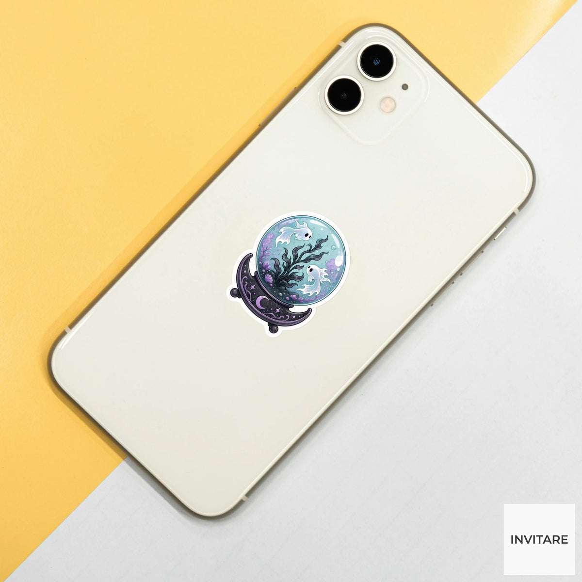 Crystal Ball Ghost Aquarium Sticker, Cute Spooky Halloween Laptop Bottle Planner Journal Gift