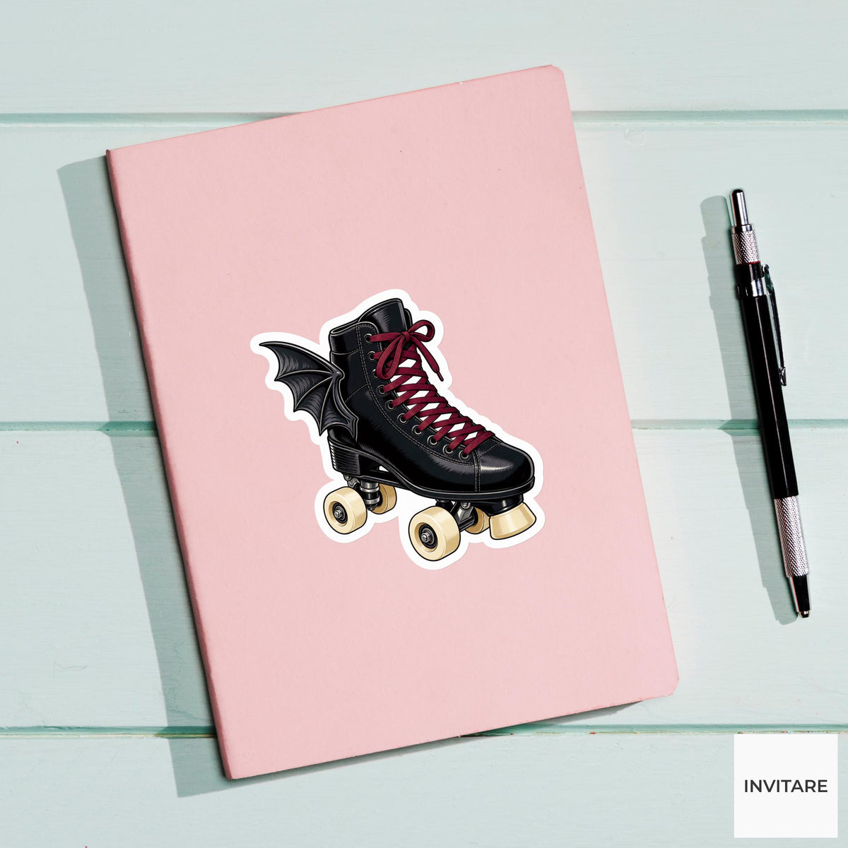 Gothic Roller Skate Sticker, Cute Spooky Halloween Laptop Bottle Planner Journal Gift