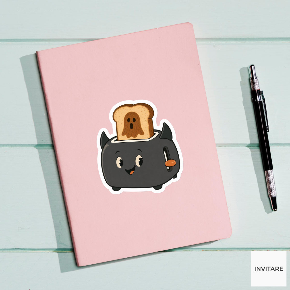 Bat Toaster Sticker, Cute Spooky Halloween Laptop Bottle Planner Journal Gift