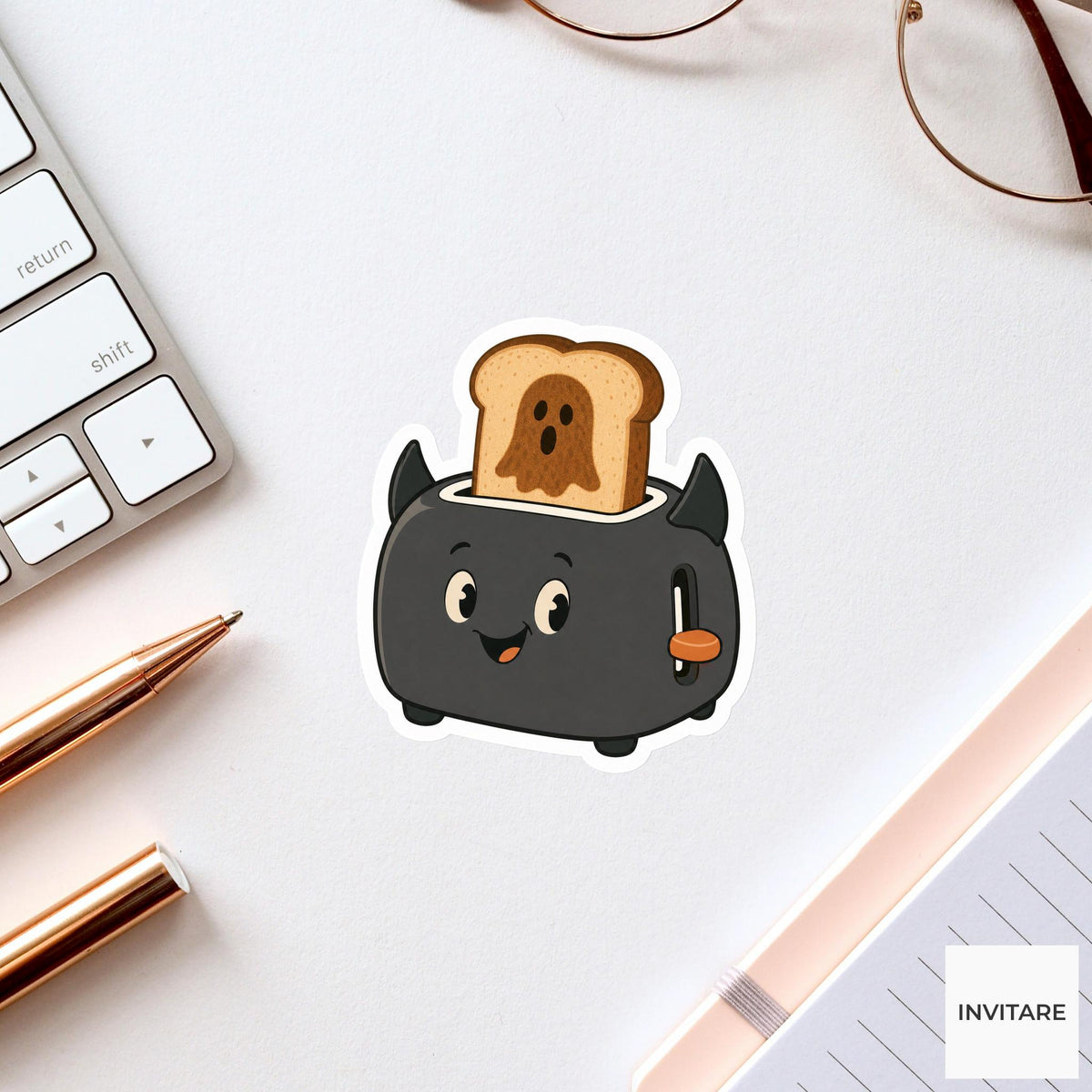 Bat Toaster Sticker, Cute Spooky Halloween Laptop Bottle Planner Journal Gift