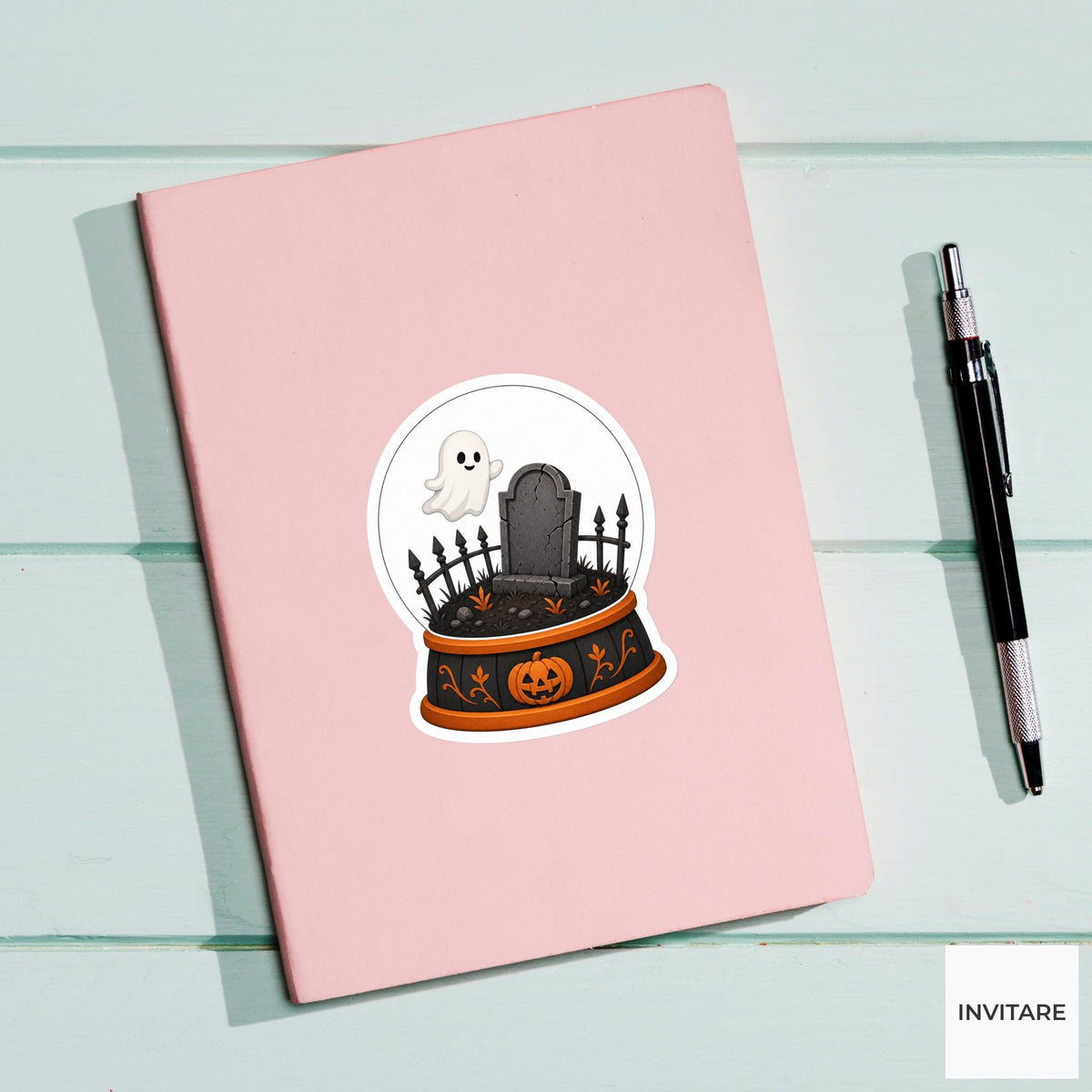 Cemetery Snow Globe Sticker, Cute Spooky Halloween Laptop Bottle Planner Journal Gift