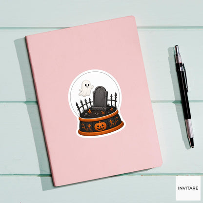 Cemetery Snow Globe Sticker, Cute Spooky Halloween Laptop Bottle Planner Journal Gift