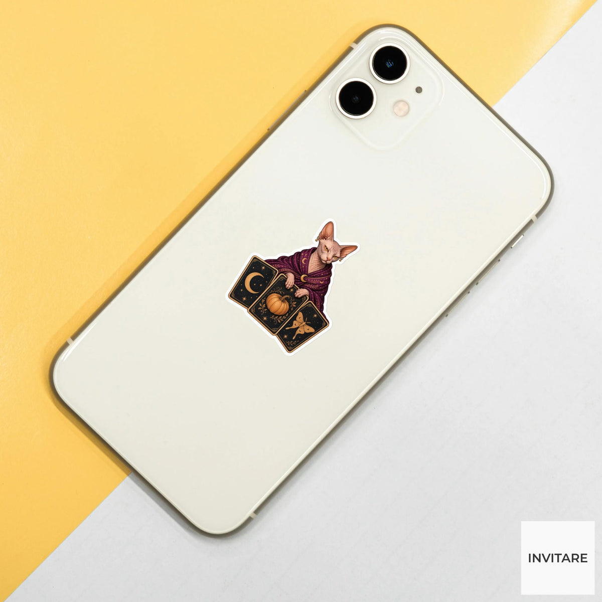 Sphynx Cat Tarot Reader Sticker, Cute Spooky Halloween Laptop Bottle Planner Journal Gift