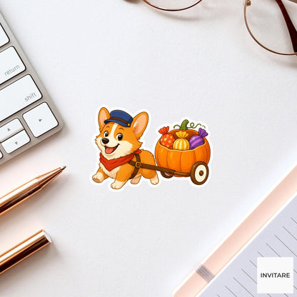 Corgi Candy Delivery Cart Sticker, Cute Spooky Halloween Laptop Bottle Planner Journal Gift