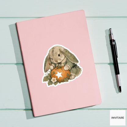 Lop Rabbit Lantern Carver Sticker, Cute Spooky Halloween Laptop Bottle Planner Journal Gift