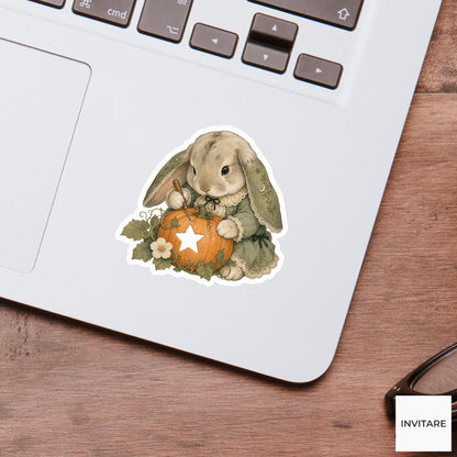 Lop Rabbit Lantern Carver Sticker, Cute Spooky Halloween Laptop Bottle Planner Journal Gift