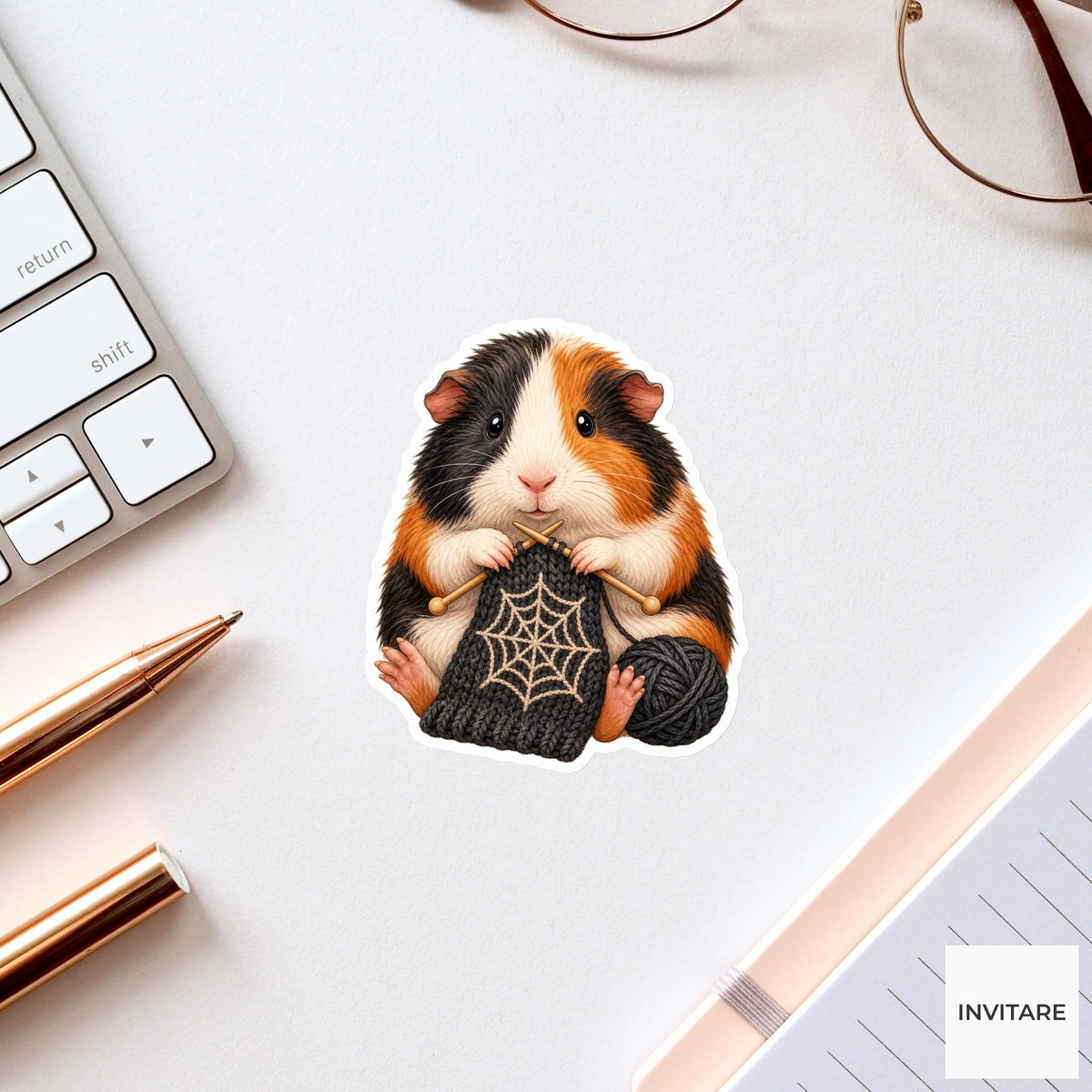 Guinea Pig Web-Scarf Knitter Sticker, Cute Spooky Halloween Laptop Bottle Planner Journal Gift