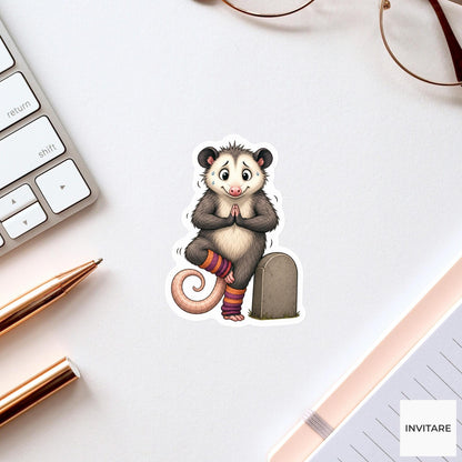 Possum Graveyard Yoga Sticker, Cute Spooky Halloween Laptop Bottle Planner Journal Gift