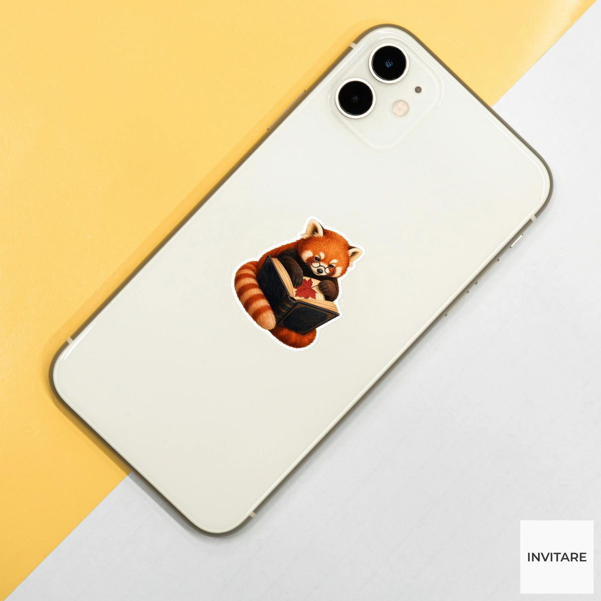 Red Panda Autumn Leaf Presser Sticker, Cute Spooky Halloween Laptop Bottle Planner Journal Gift